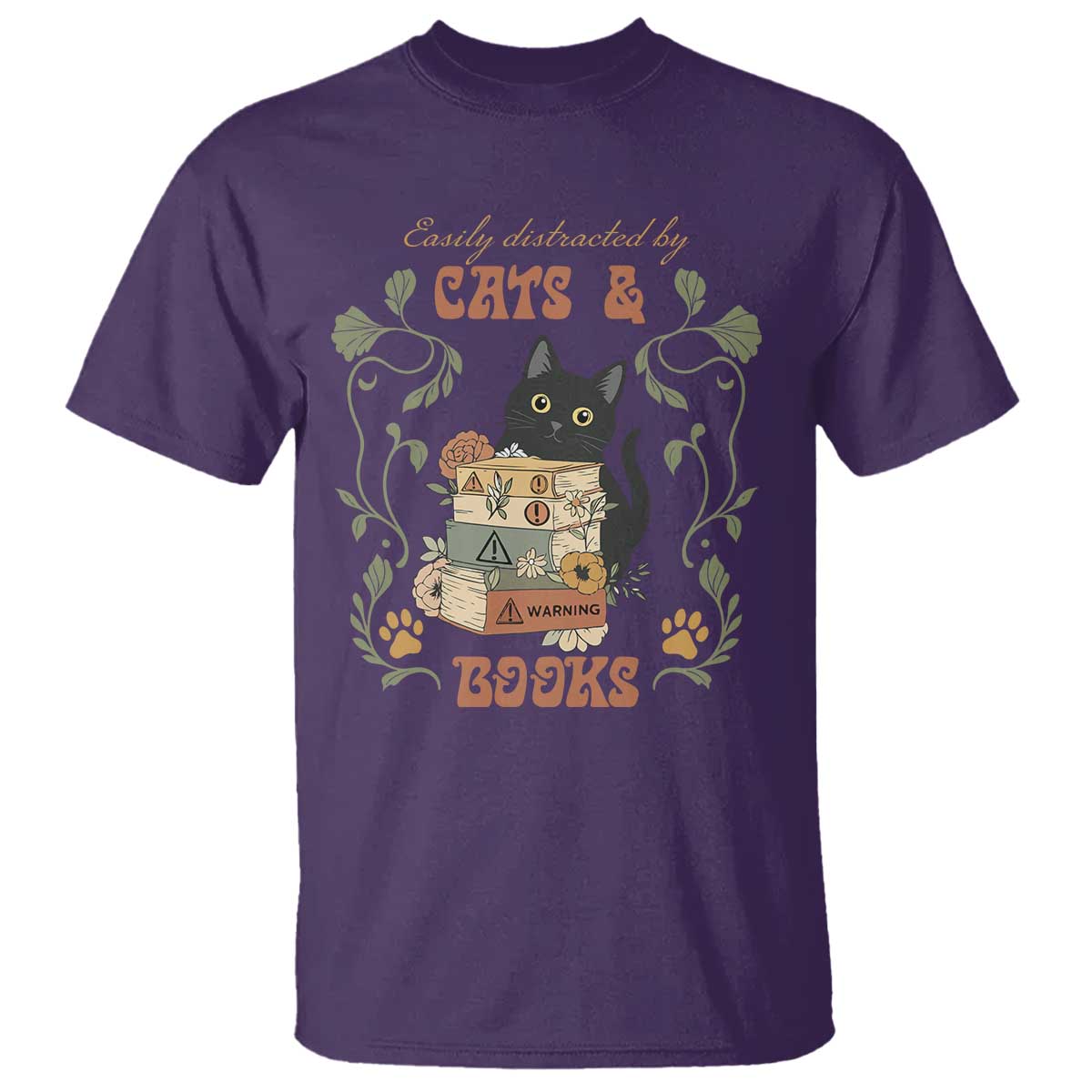 Cute Bookworm Gift T Shirt Easily Distracted By Cats And Books - Wonder Print Shop