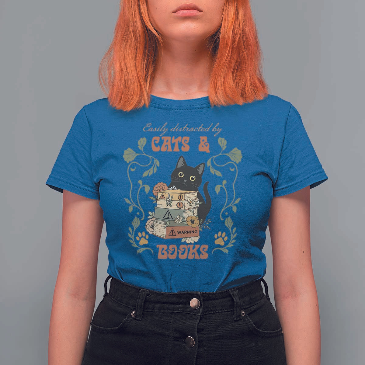 Cute Bookworm Gift T Shirt For Women Easily Distracted By Cats And Books - Wonder Print Shop