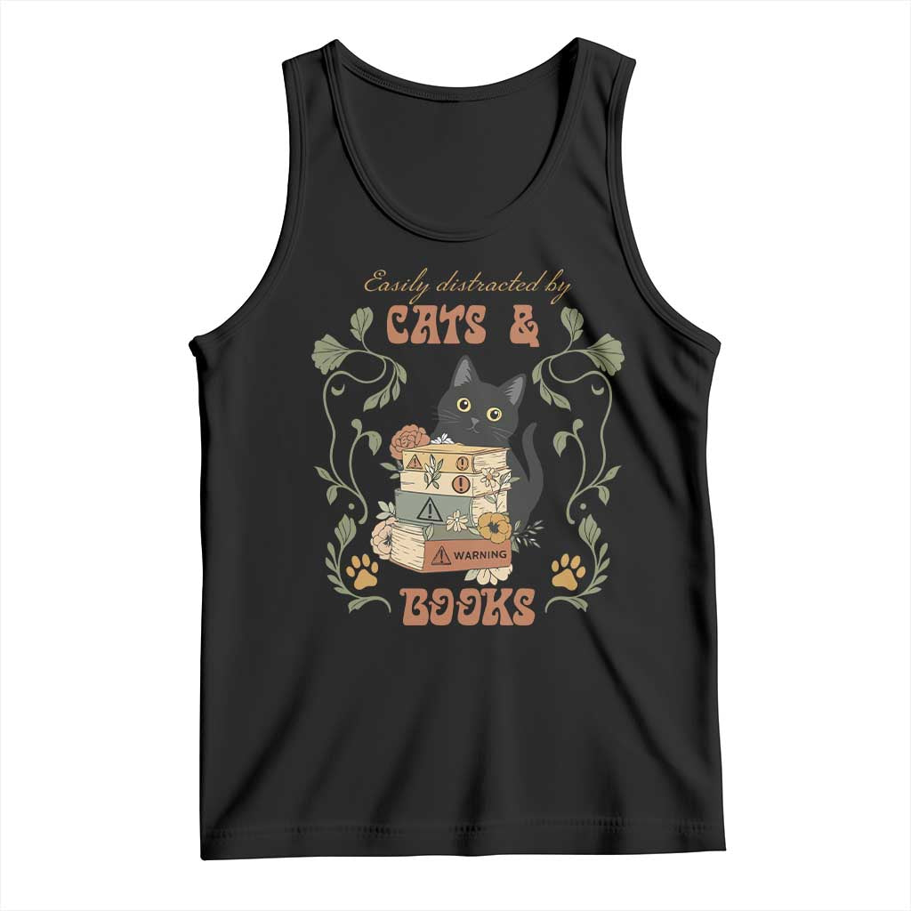 Cute Bookworm Gift Tank Top Easily Distracted By Cats And Books - Wonder Print Shop