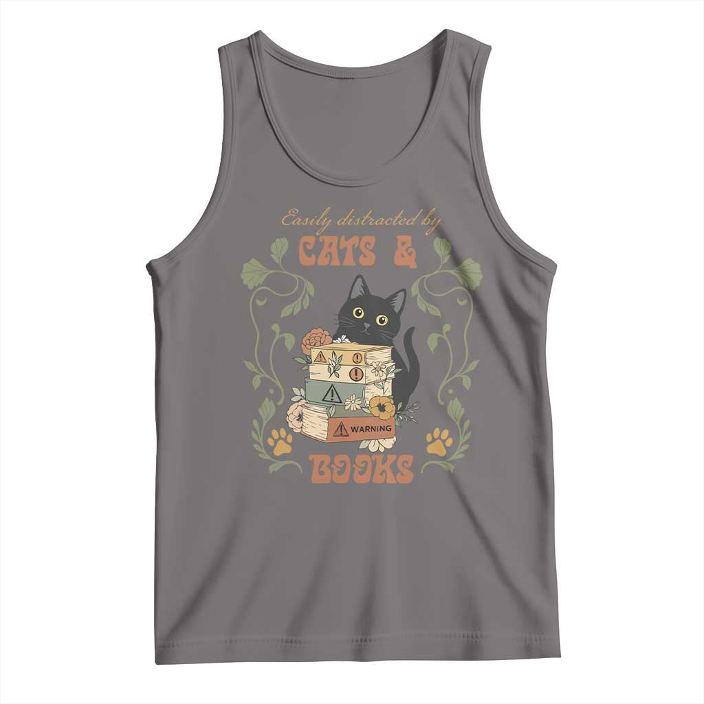 Cute Bookworm Gift Tank Top Easily Distracted By Cats And Books - Wonder Print Shop
