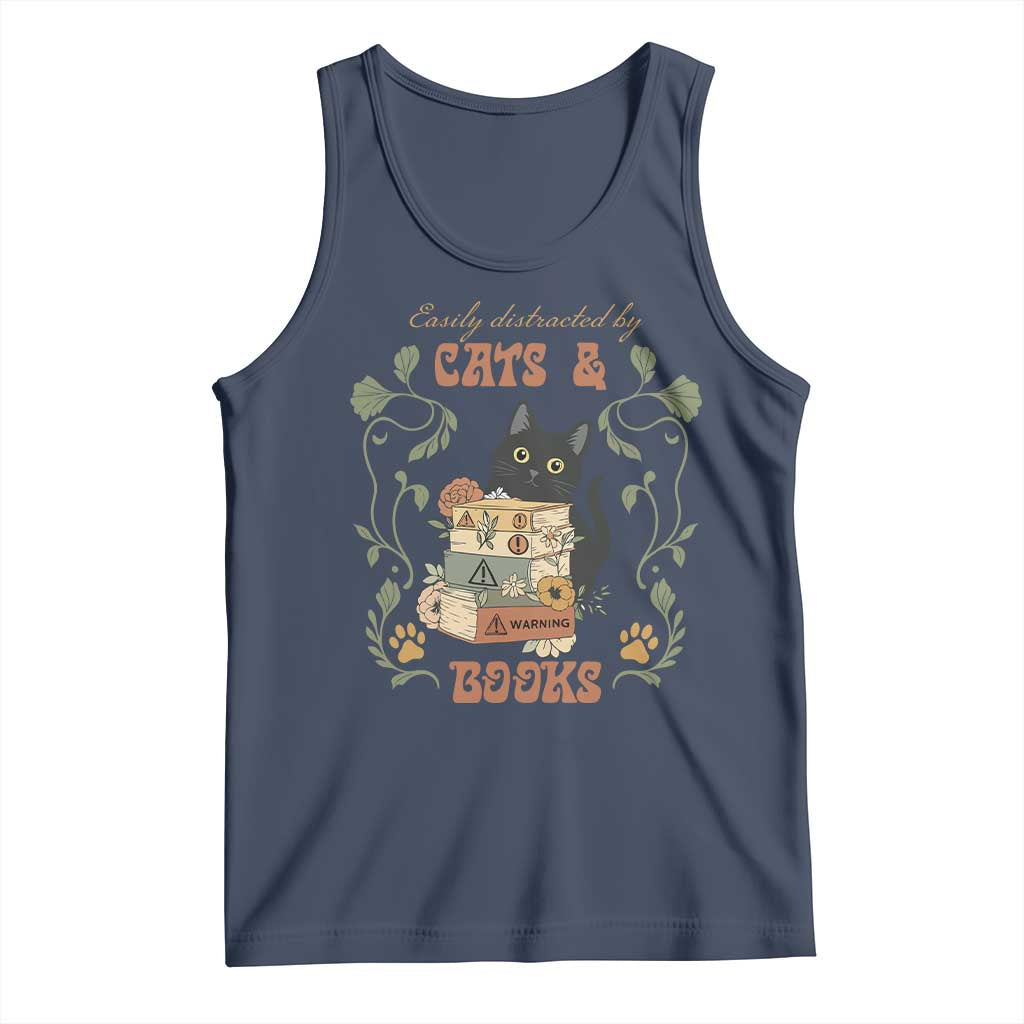 Cute Bookworm Gift Tank Top Easily Distracted By Cats And Books - Wonder Print Shop