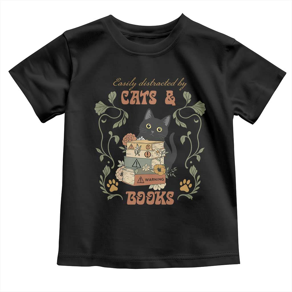 Cute Bookworm Gift Toddler T Shirt Easily Distracted By Cats And Books - Wonder Print Shop