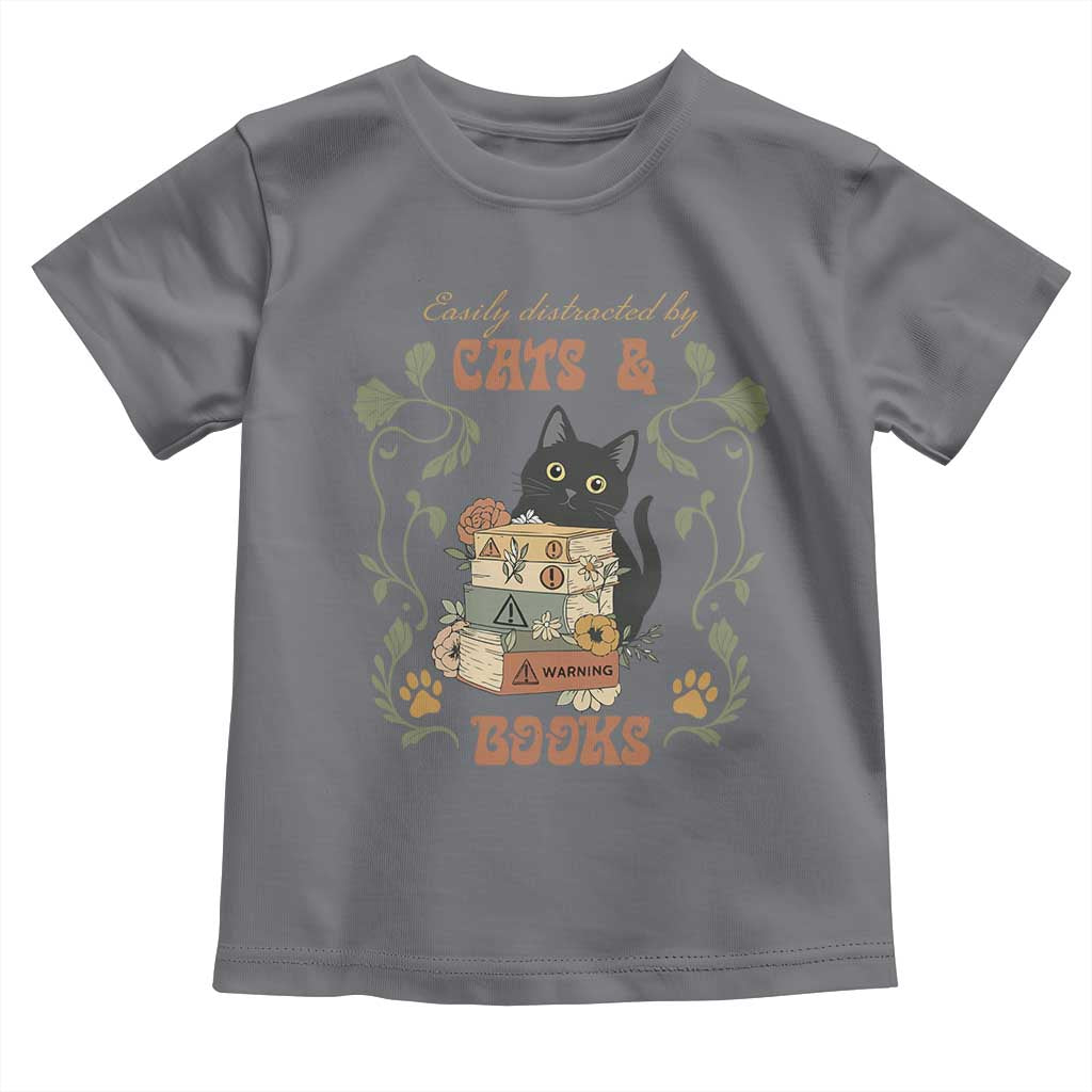 Cute Bookworm Gift Toddler T Shirt Easily Distracted By Cats And Books - Wonder Print Shop