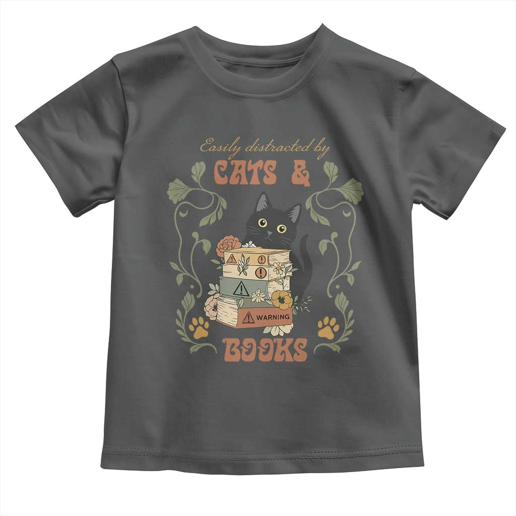 Cute Bookworm Gift Toddler T Shirt Easily Distracted By Cats And Books - Wonder Print Shop