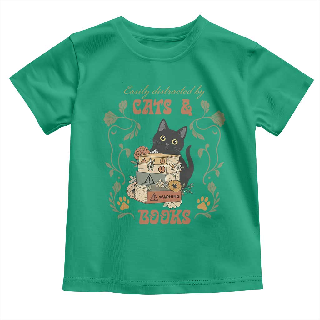 Cute Bookworm Gift Toddler T Shirt Easily Distracted By Cats And Books - Wonder Print Shop