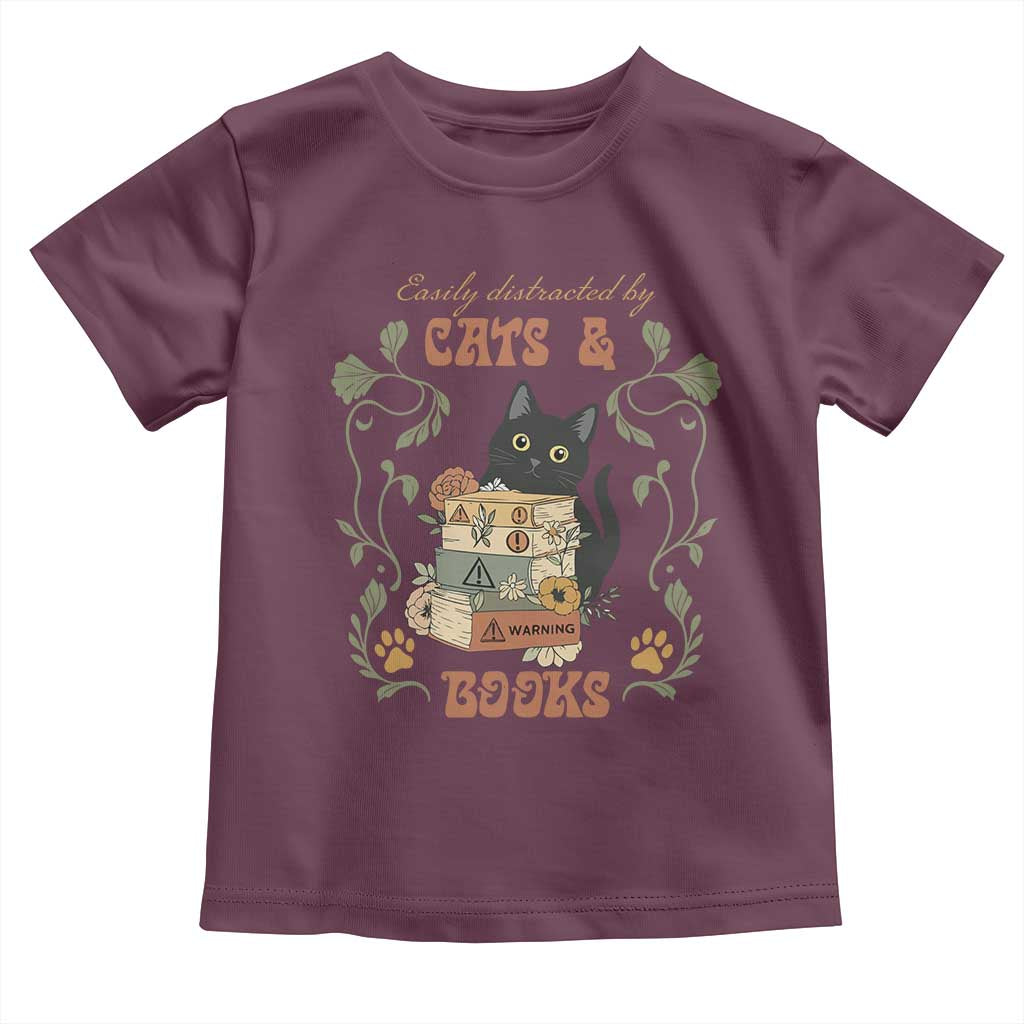 Cute Bookworm Gift Toddler T Shirt Easily Distracted By Cats And Books - Wonder Print Shop
