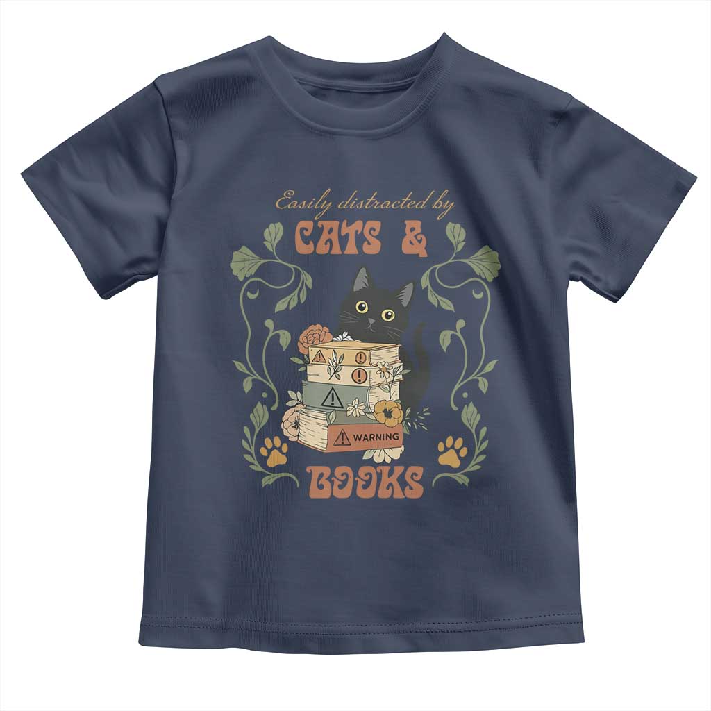 Cute Bookworm Gift Toddler T Shirt Easily Distracted By Cats And Books - Wonder Print Shop