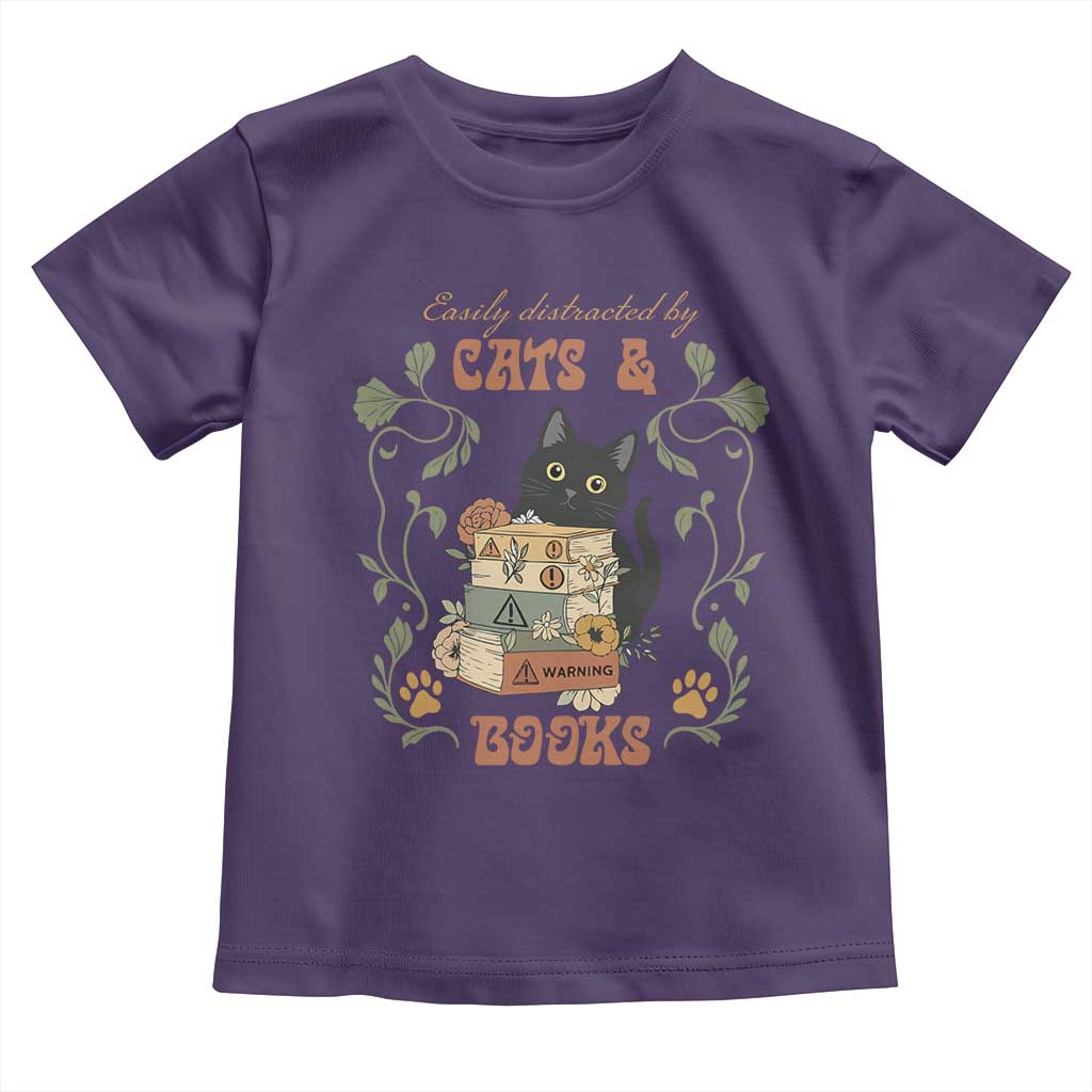 Cute Bookworm Gift Toddler T Shirt Easily Distracted By Cats And Books - Wonder Print Shop