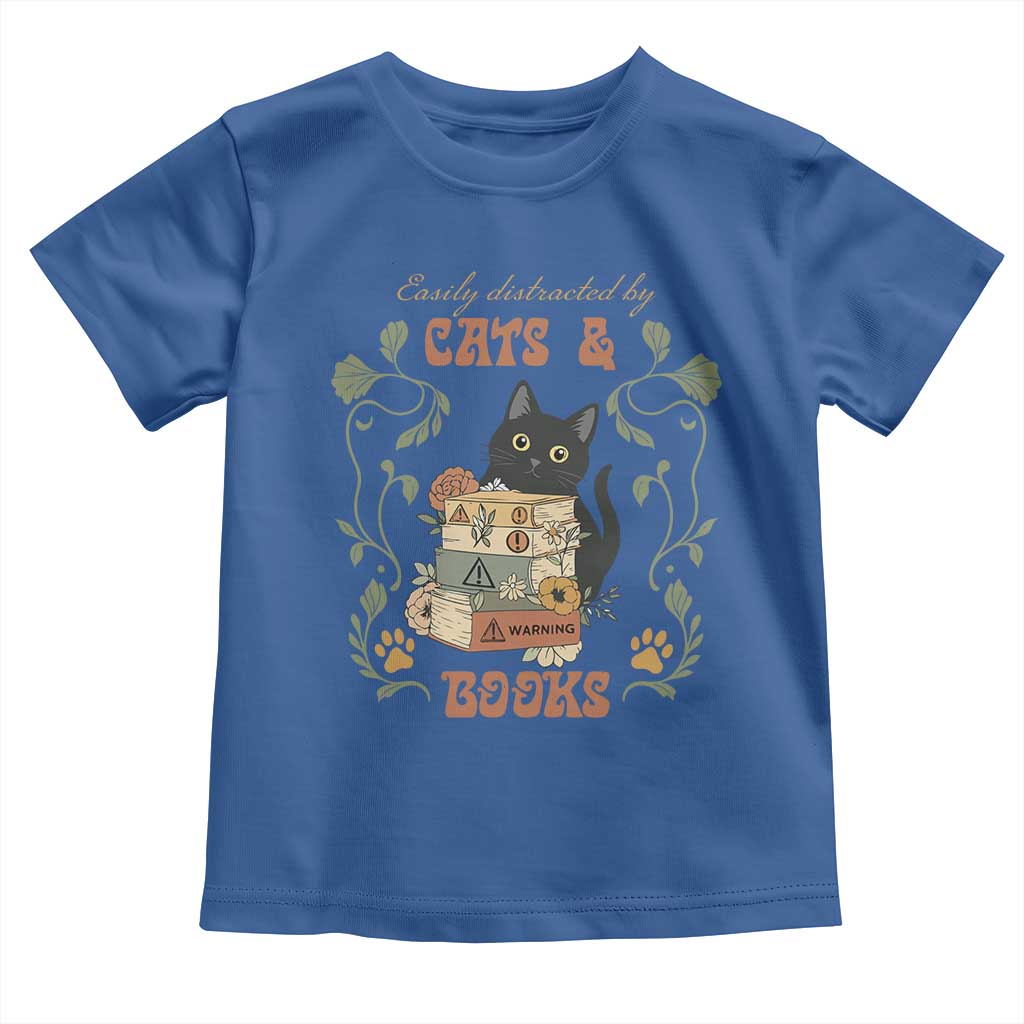 Cute Bookworm Gift Toddler T Shirt Easily Distracted By Cats And Books - Wonder Print Shop
