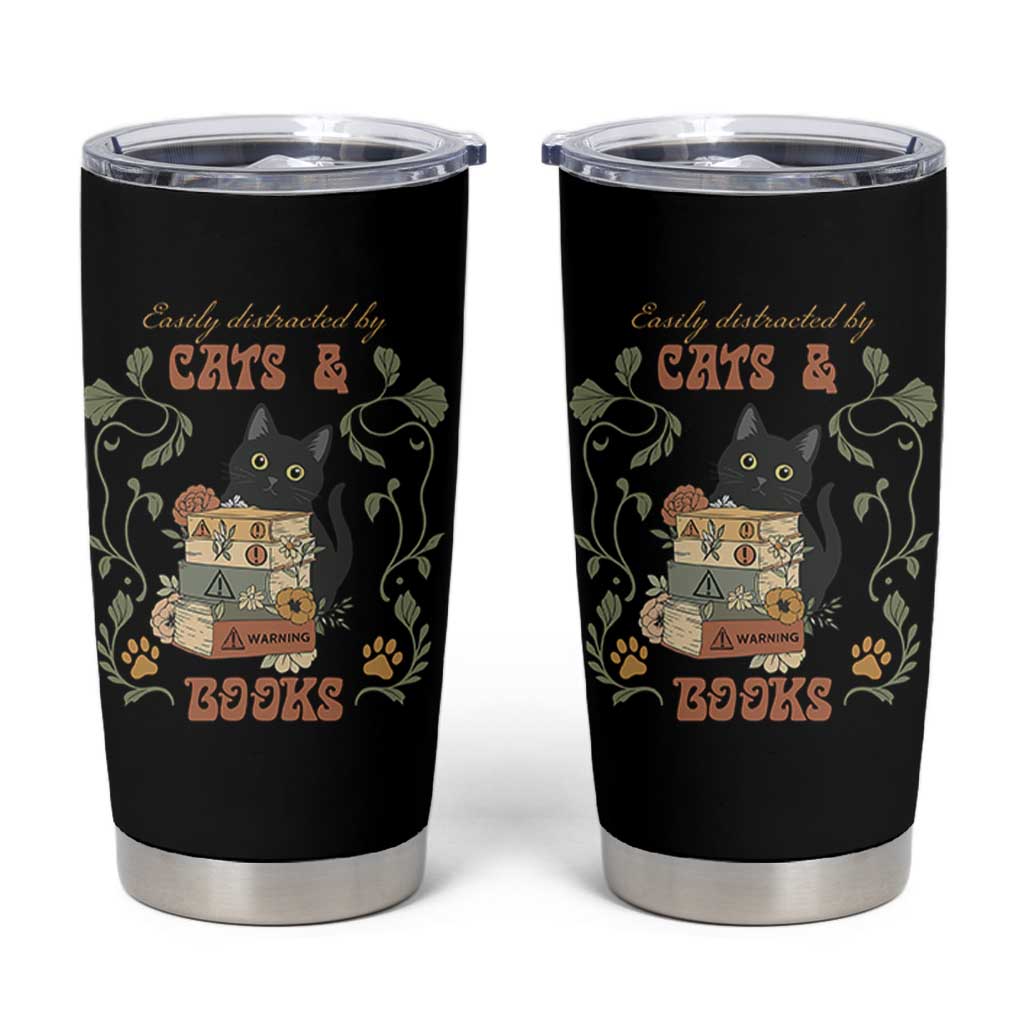 Cute Bookworm Gift Tumbler Cup Easily Distracted By Cats And Books