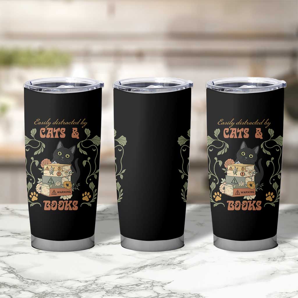 Cute Bookworm Gift Tumbler Cup Easily Distracted By Cats And Books