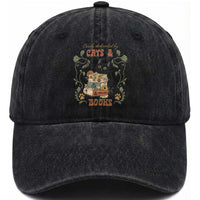 Cute Bookworm Gift Washed Cotton Baseball Cap Easily Distracted By Cats And Books