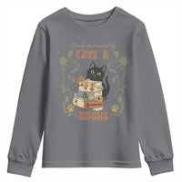 Cute Bookworm Gift Youth Sweatshirt Easily Distracted By Cats And Books - Wonder Print Shop
