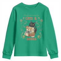 Cute Bookworm Gift Youth Sweatshirt Easily Distracted By Cats And Books - Wonder Print Shop