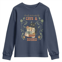 Cute Bookworm Gift Youth Sweatshirt Easily Distracted By Cats And Books - Wonder Print Shop