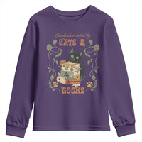 Cute Bookworm Gift Youth Sweatshirt Easily Distracted By Cats And Books - Wonder Print Shop