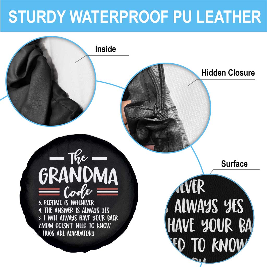 The Grandma Code Spare Tire Cover Humorous Grandmother Rules Graphic