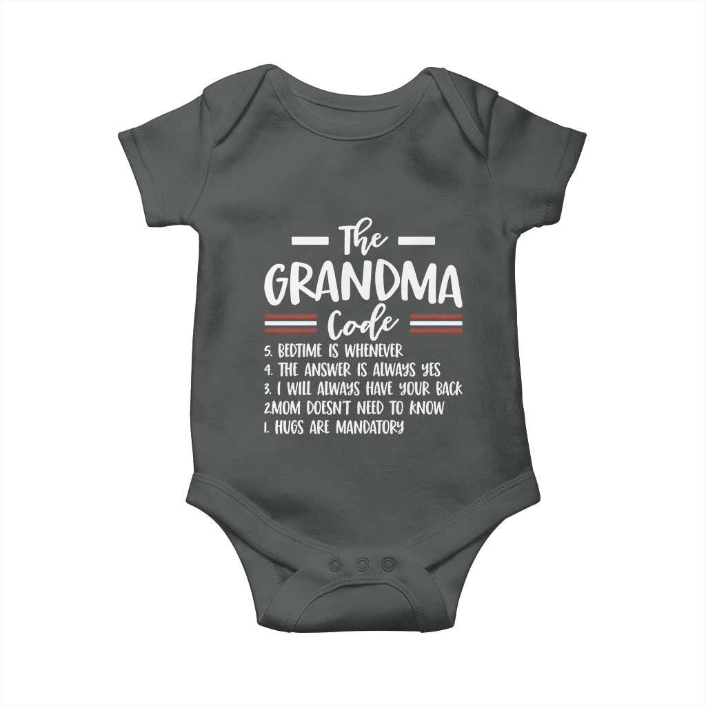 The Grandma Code Baby Onesie Humorous Grandmother Rules Graphic