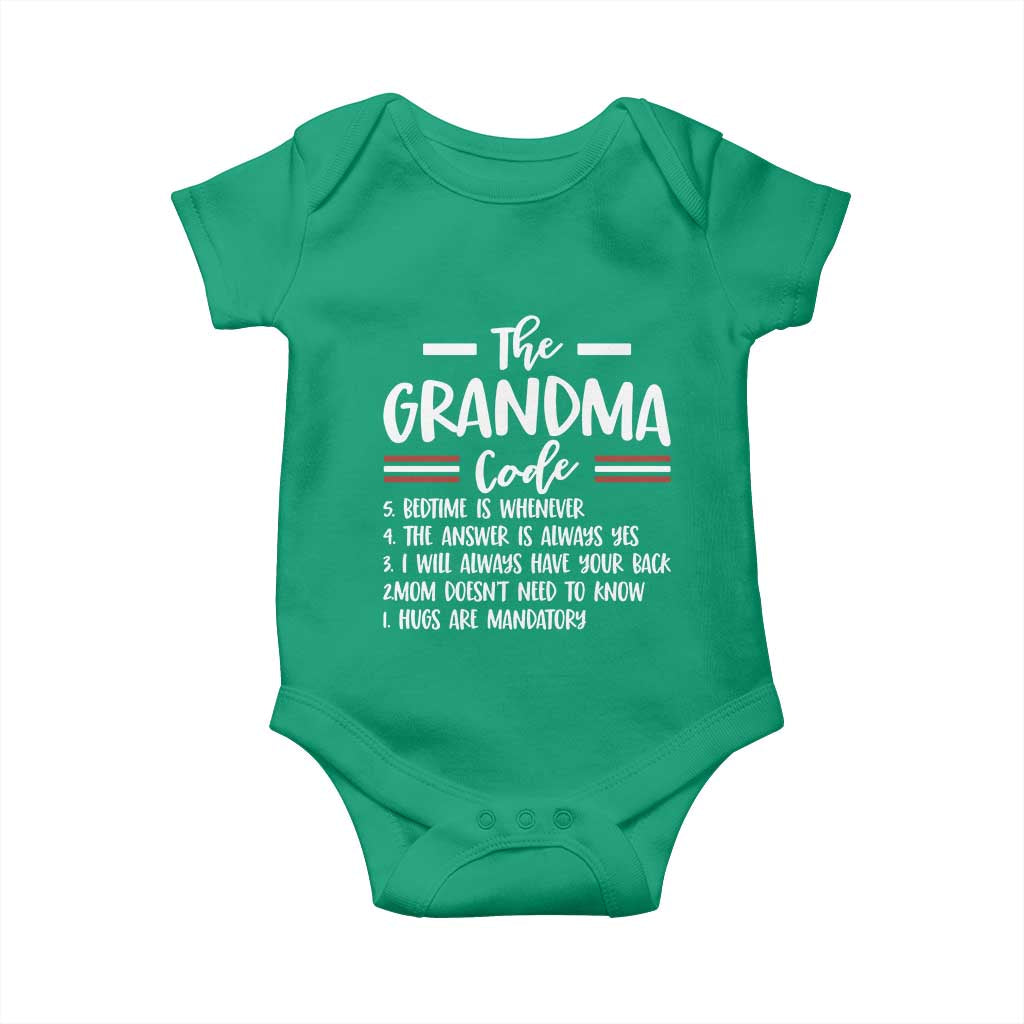The Grandma Code Baby Onesie Humorous Grandmother Rules Graphic