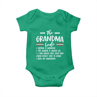The Grandma Code Baby Onesie Humorous Grandmother Rules Graphic