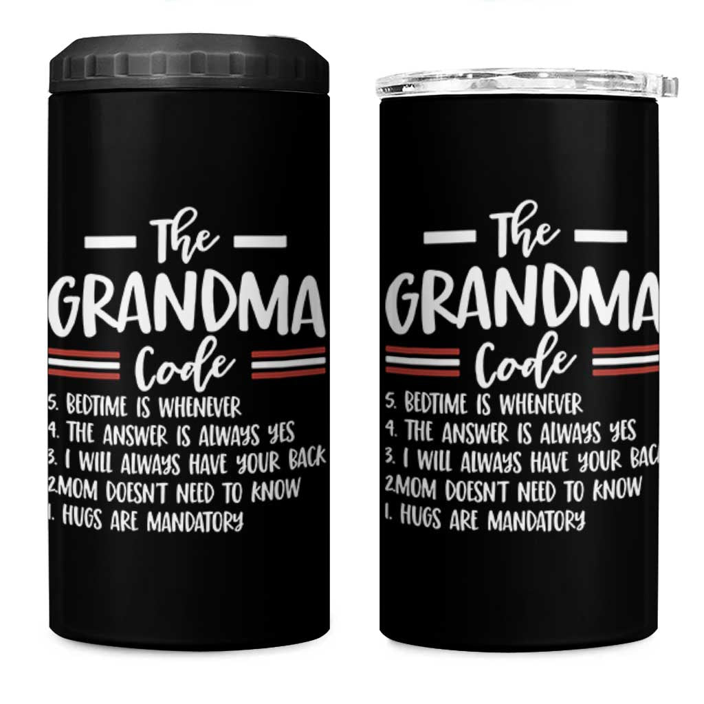 The Grandma Code 4 in 1 Can Cooler Tumbler Humorous Grandmother Rules Graphic