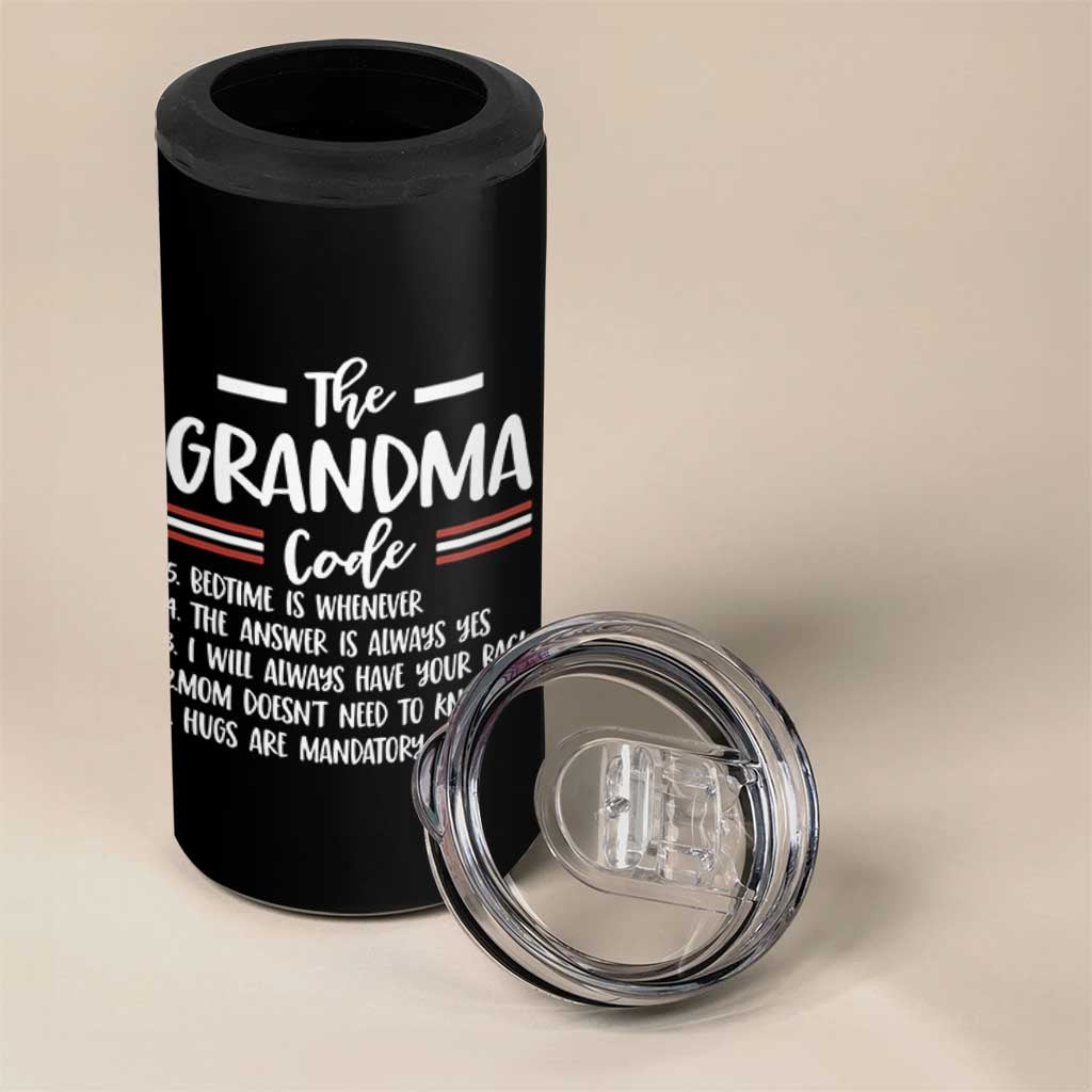 The Grandma Code 4 in 1 Can Cooler Tumbler Humorous Grandmother Rules Graphic