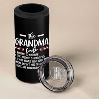 The Grandma Code 4 in 1 Can Cooler Tumbler Humorous Grandmother Rules Graphic