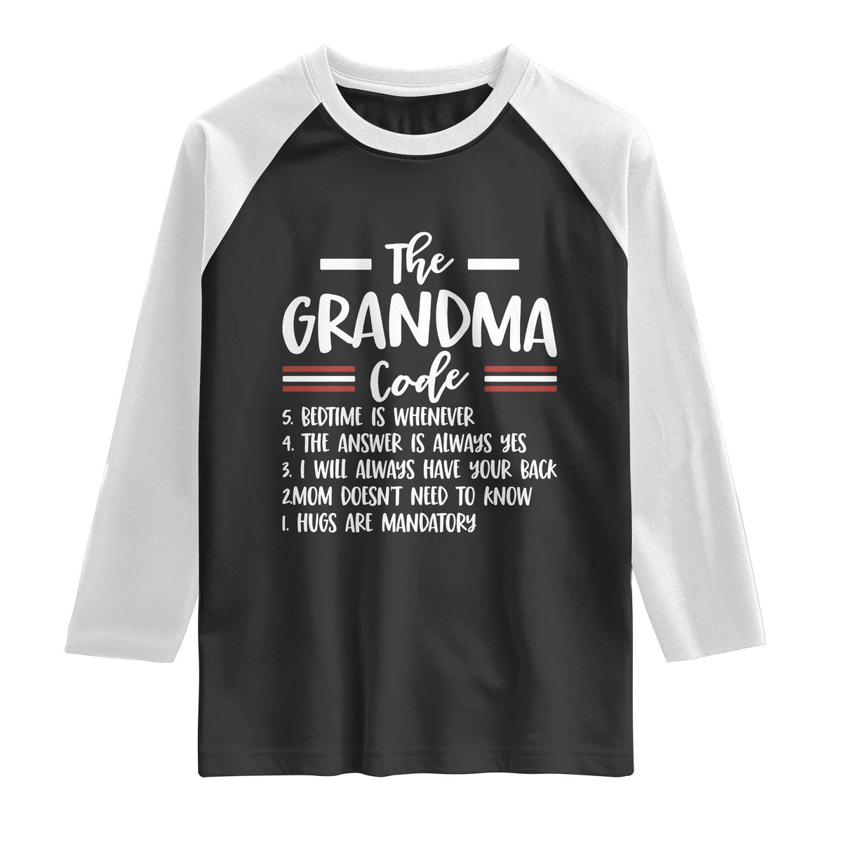 The Grandma Code Raglan Shirt Humorous Grandmother Rules Graphic