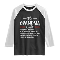 The Grandma Code Raglan Shirt Humorous Grandmother Rules Graphic