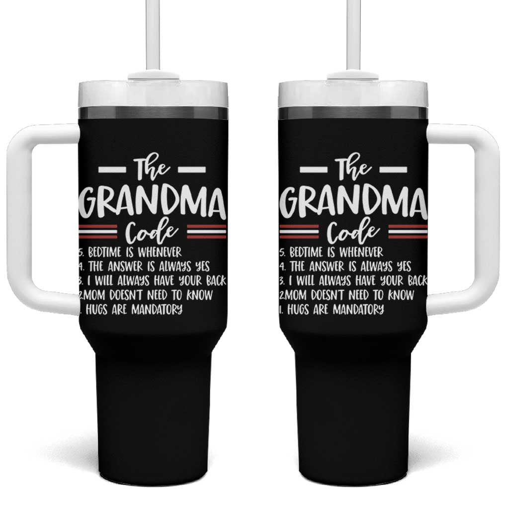 The Grandma Code Tumbler With Handle Humorous Grandmother Rules Graphic