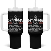 The Grandma Code Tumbler With Handle Humorous Grandmother Rules Graphic