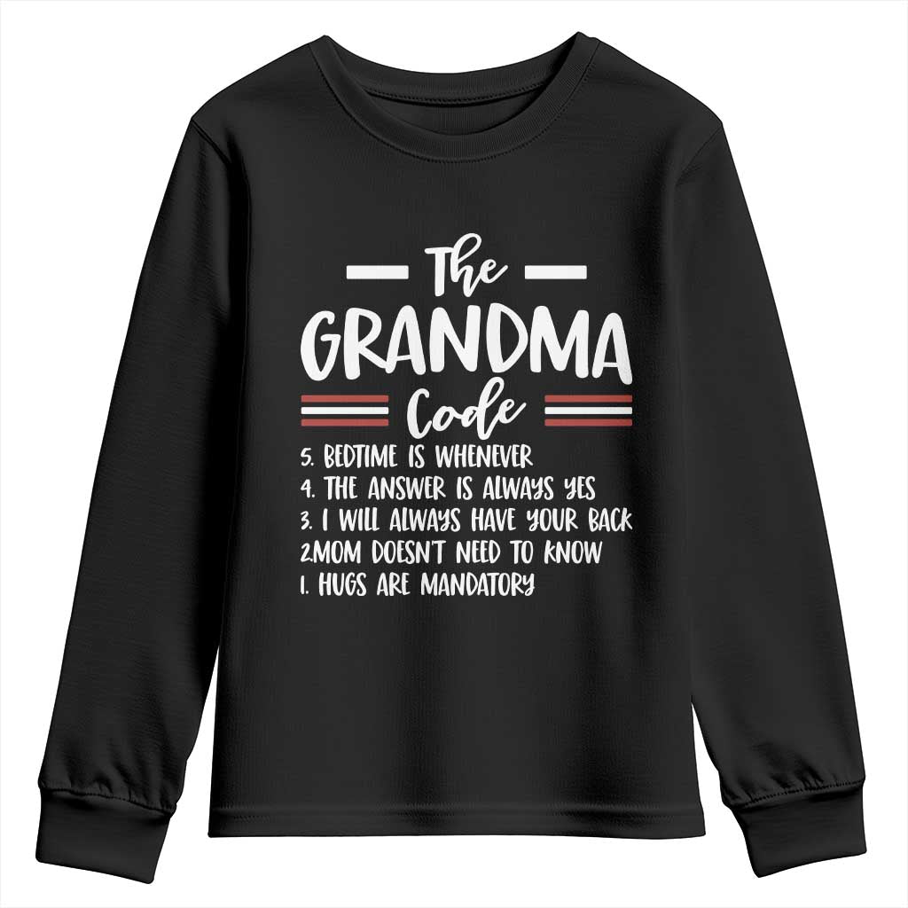 The Grandma Code Youth Sweatshirt Humorous Grandmother Rules Graphic