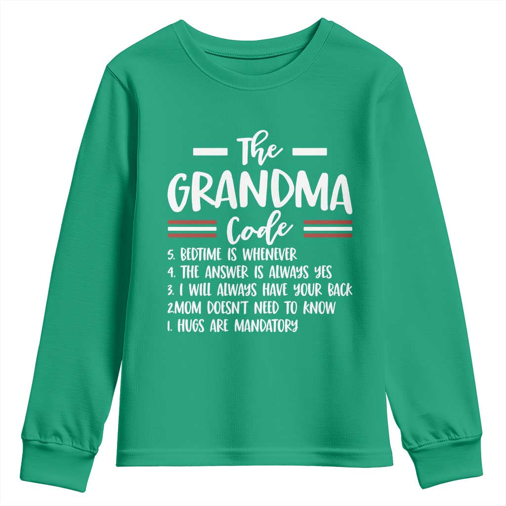 The Grandma Code Youth Sweatshirt Humorous Grandmother Rules Graphic