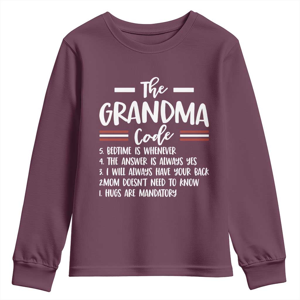 The Grandma Code Youth Sweatshirt Humorous Grandmother Rules Graphic