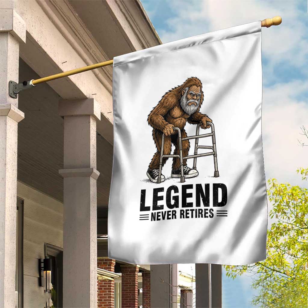 Funny Old Bigfoot Retirement Gift Garden Flag Legend Never Retires