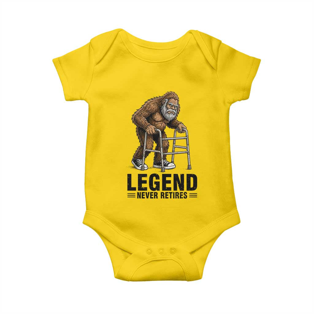 Funny Old Bigfoot Retirement Gift Baby Onesie Legend Never Retires