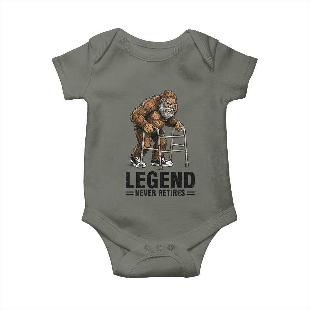 Funny Old Bigfoot Retirement Gift Baby Onesie Legend Never Retires