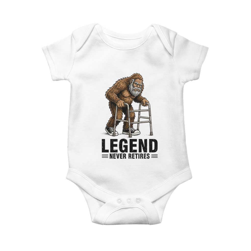 Funny Old Bigfoot Retirement Gift Baby Onesie Legend Never Retires