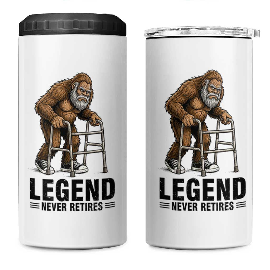Funny Old Bigfoot Retirement Gift 4 in 1 Can Cooler Tumbler Legend Never Retires