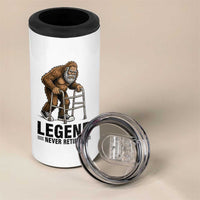 Funny Old Bigfoot Retirement Gift 4 in 1 Can Cooler Tumbler Legend Never Retires