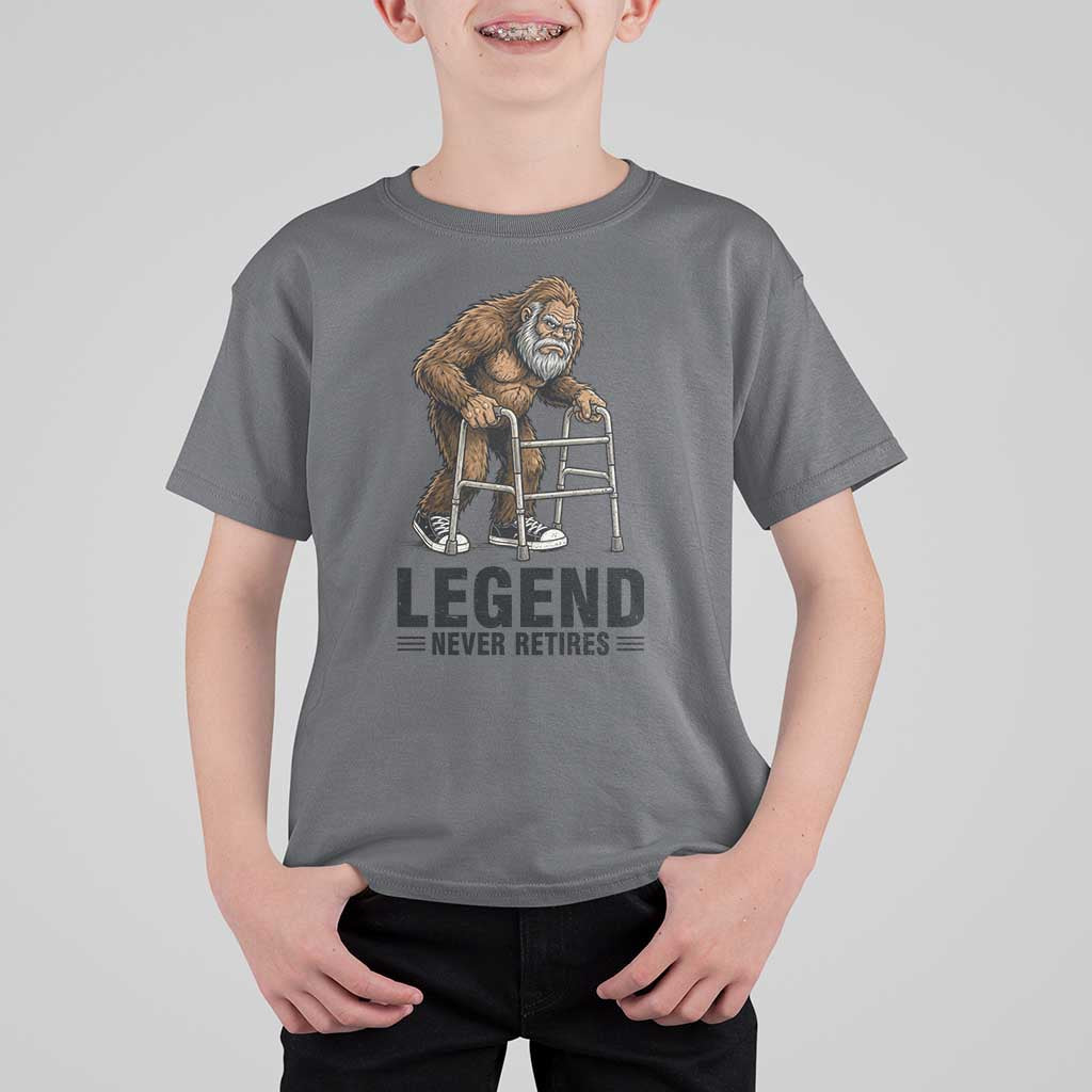 Funny Old Bigfoot Retirement Gift T Shirt For Kid Legend Never Retires