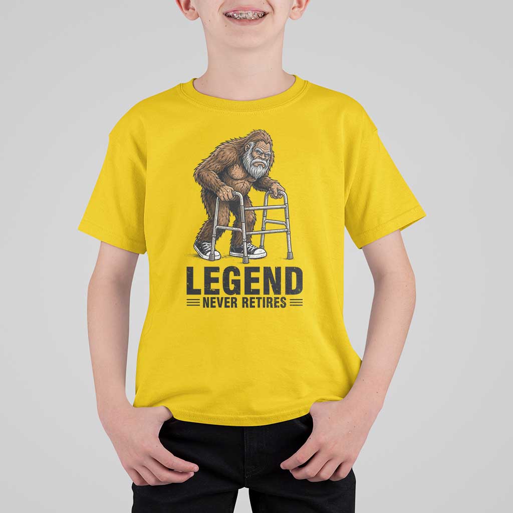 Funny Old Bigfoot Retirement Gift T Shirt For Kid Legend Never Retires