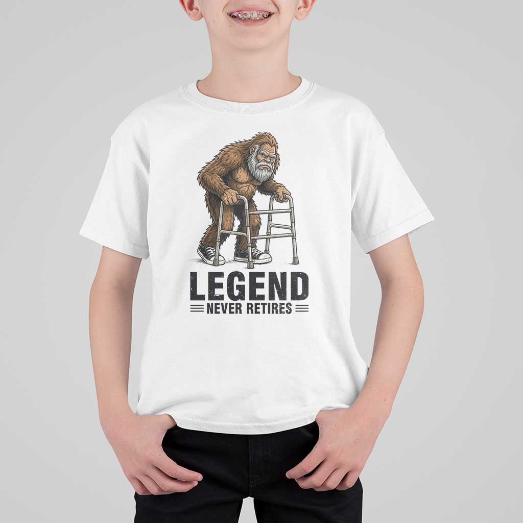 Funny Old Bigfoot Retirement Gift T Shirt For Kid Legend Never Retires