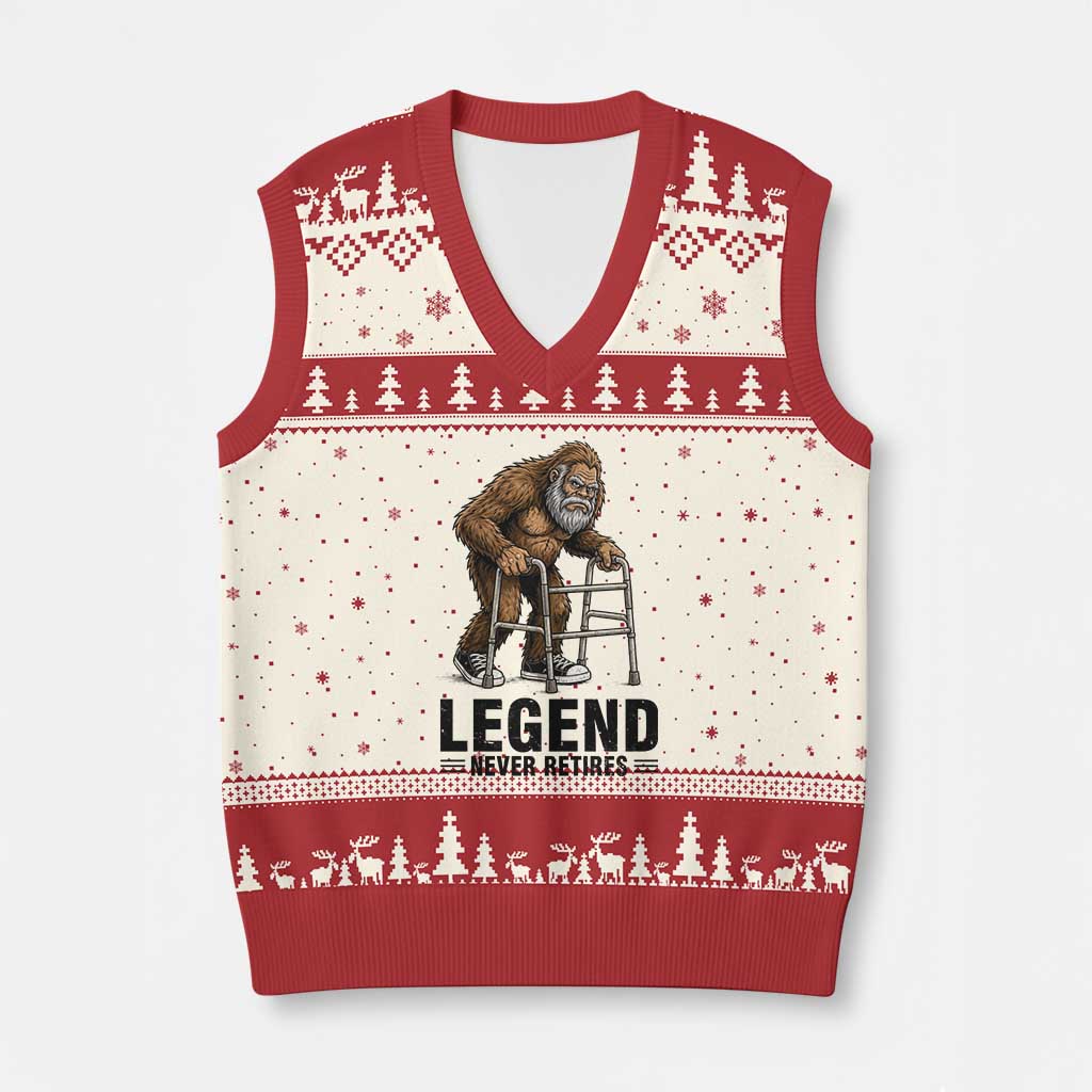 Funny Old Bigfoot Retirement Gift V-Neck Knit Sweater Vest Legend Never Retires