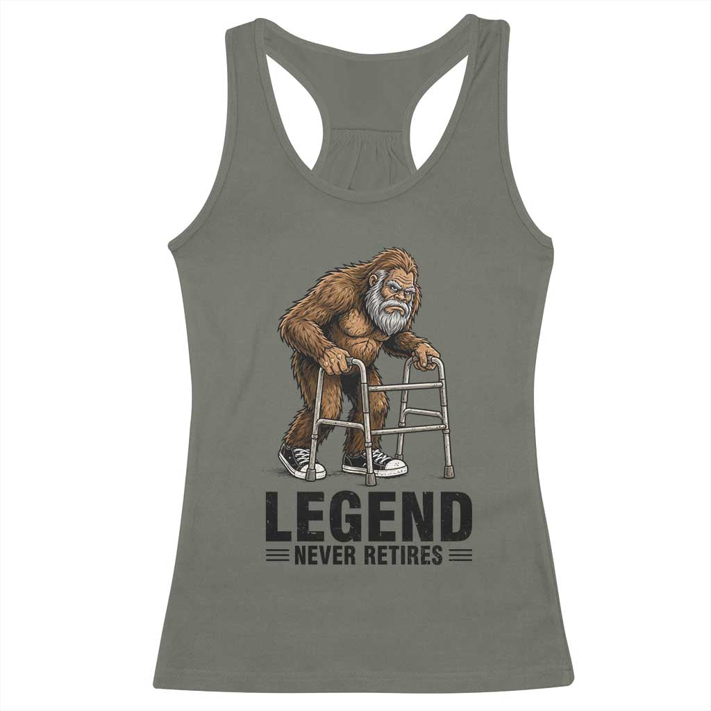 Funny Old Bigfoot Retirement Gift Racerback Tank Top Legend Never Retires