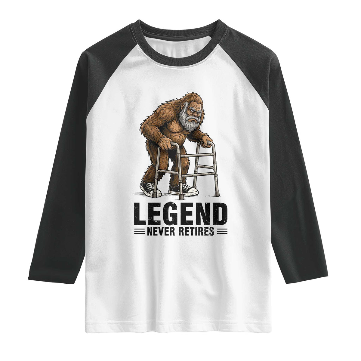 Funny Old Bigfoot Retirement Gift Raglan Shirt Legend Never Retires