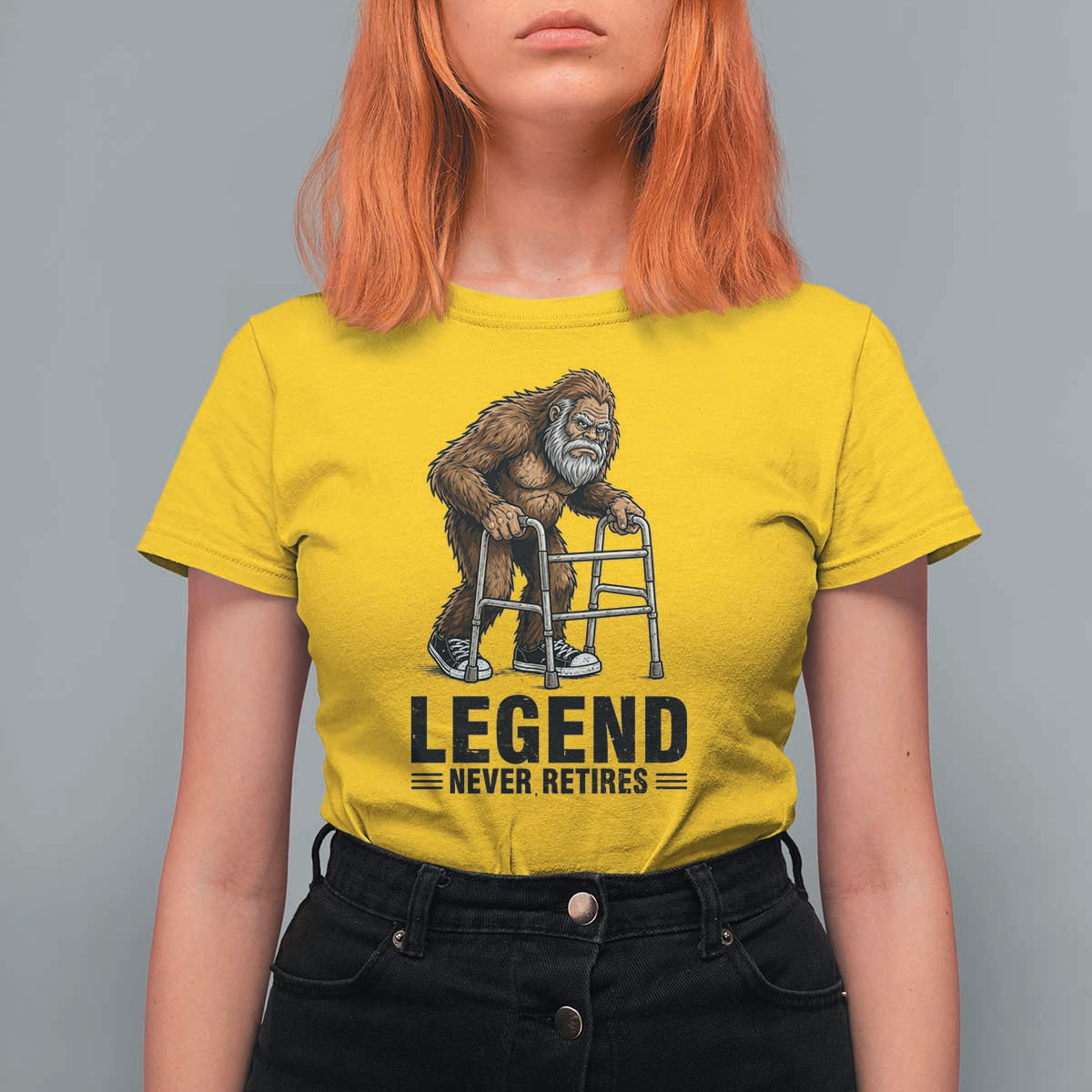 Funny Old Bigfoot Retirement Gift T Shirt For Women Legend Never Retires