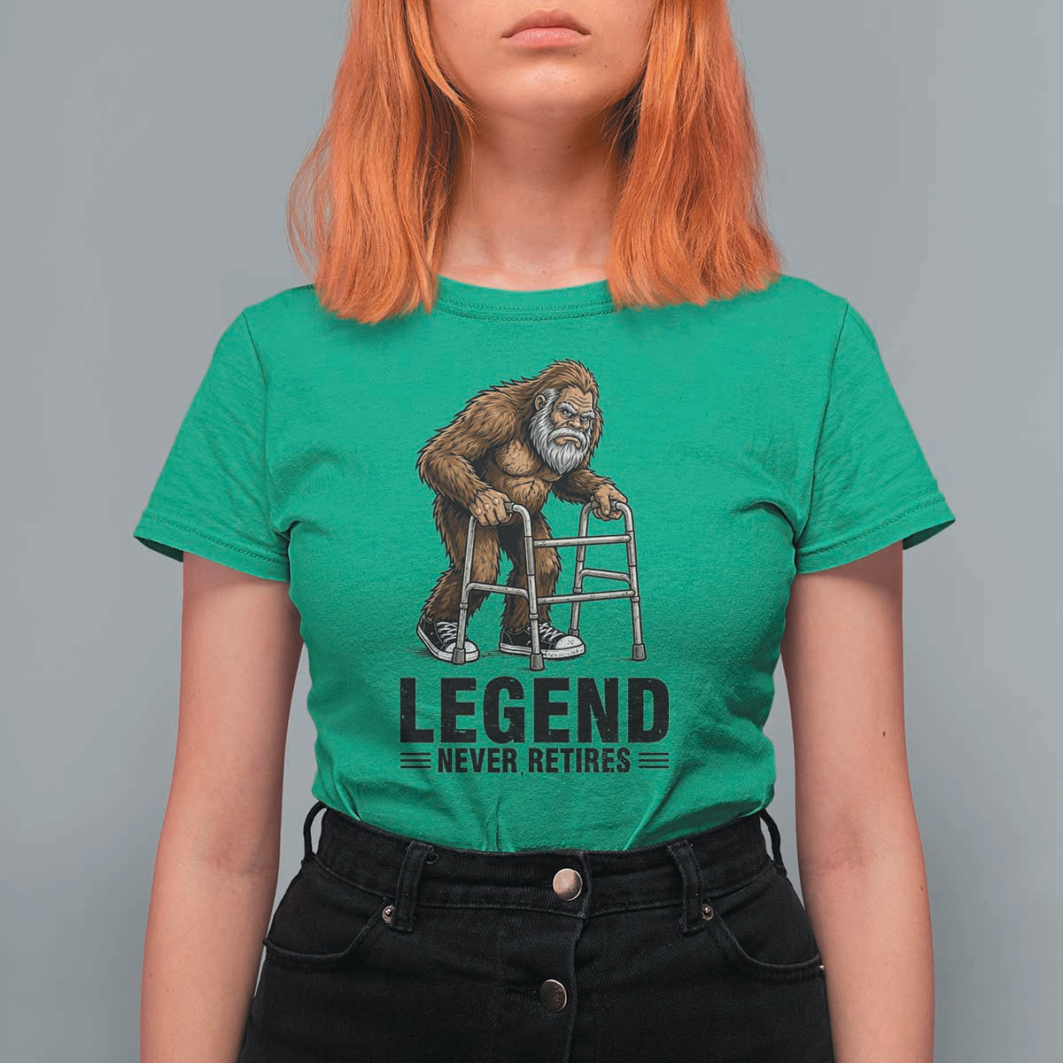Funny Old Bigfoot Retirement Gift T Shirt For Women Legend Never Retires