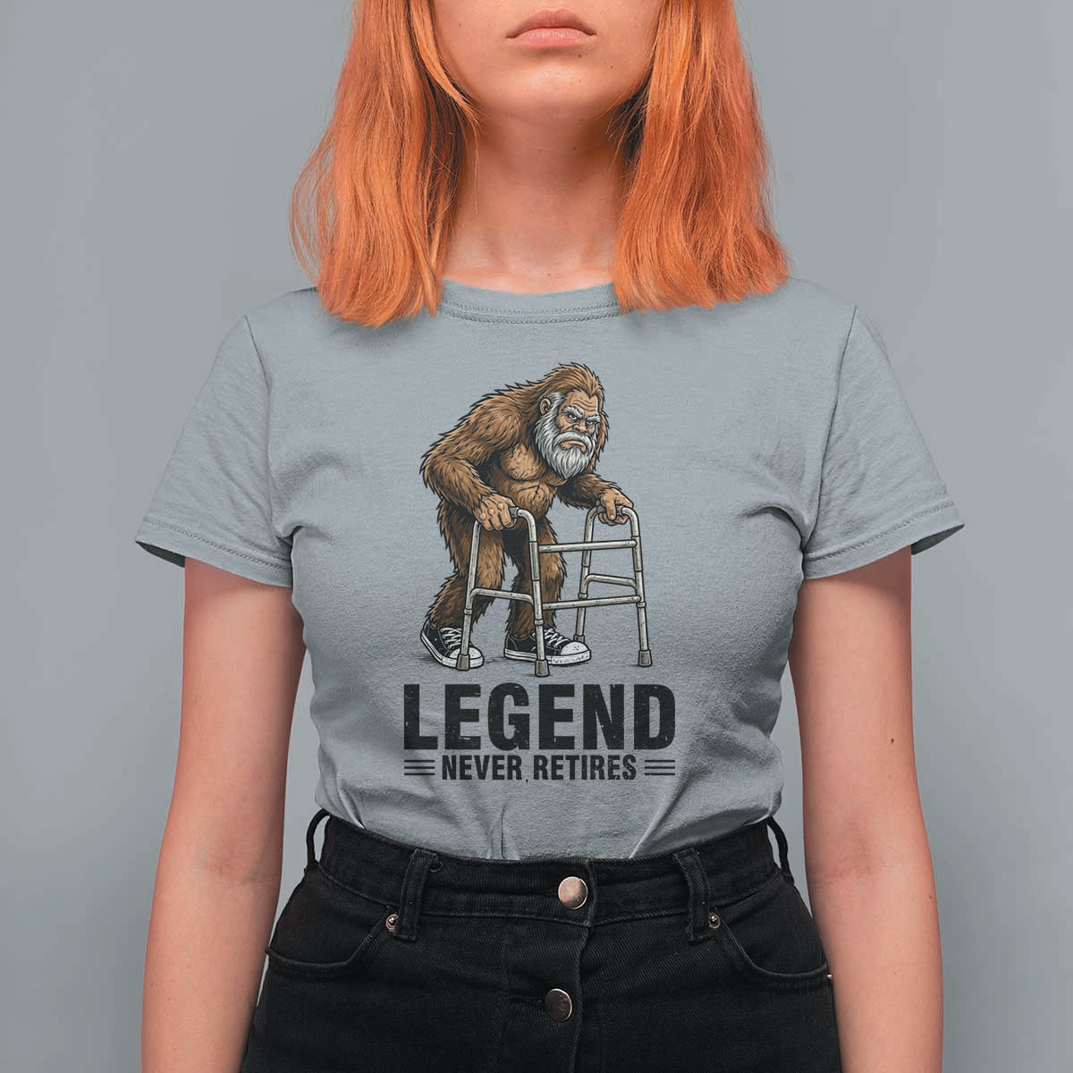 Funny Old Bigfoot Retirement Gift T Shirt For Women Legend Never Retires