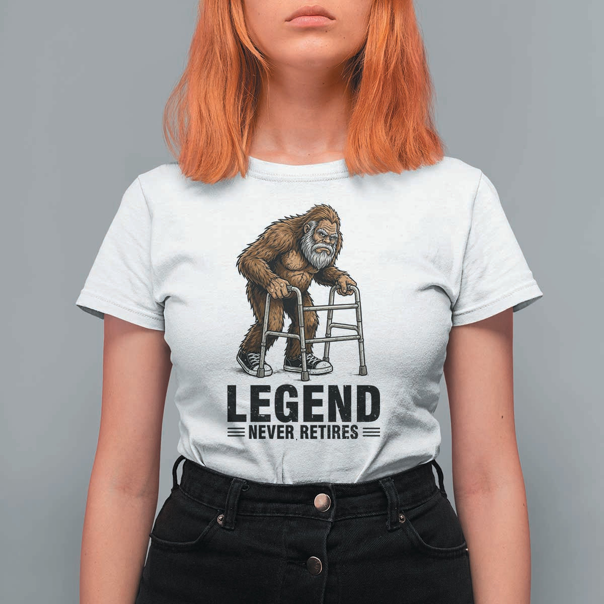 Funny Old Bigfoot Retirement Gift T Shirt For Women Legend Never Retires